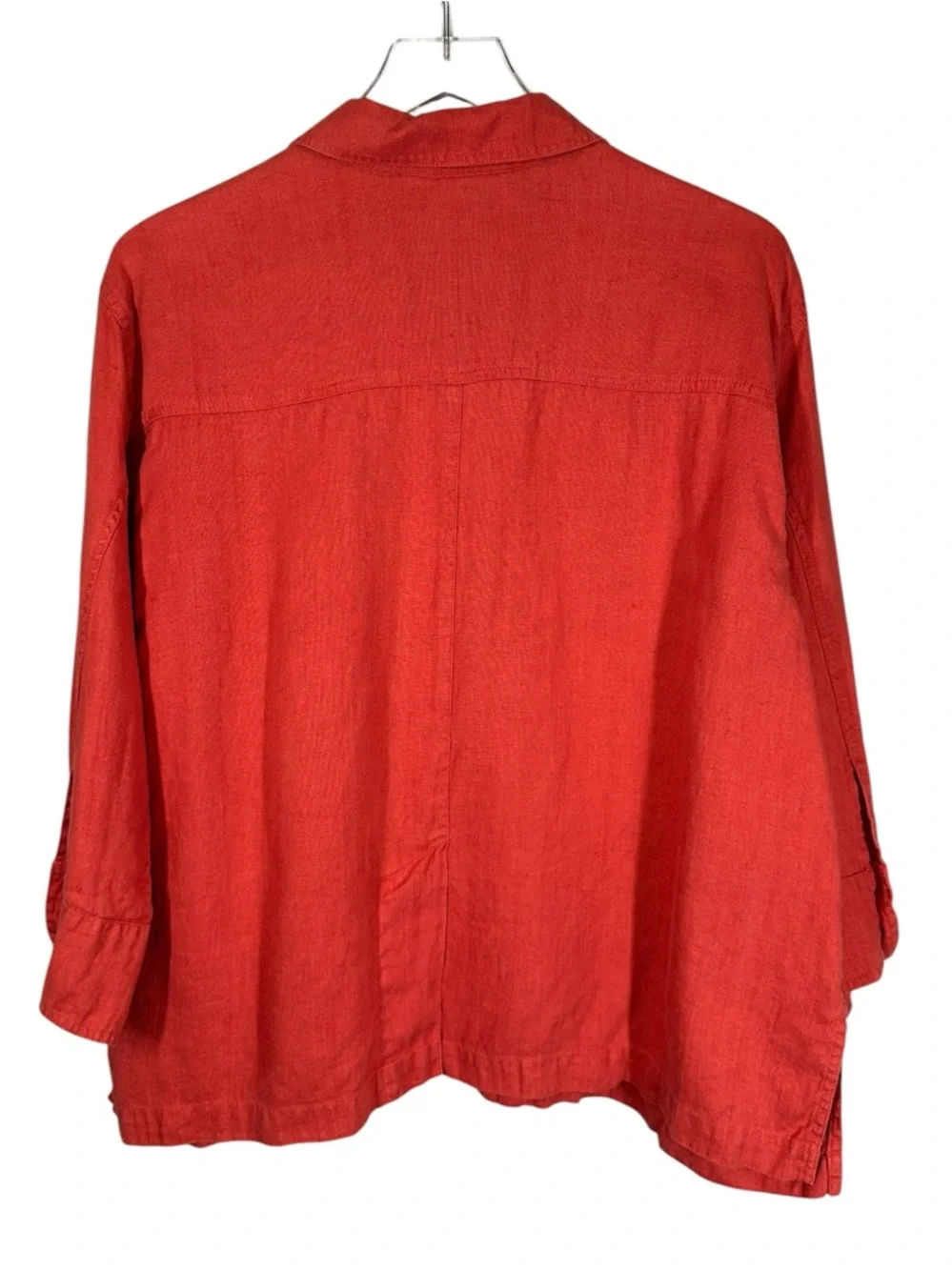VINTAGE CHICOS Women's 3/XL Orange Red Linen Button Down Boxy Collared Shirt - Picture 5 of 6